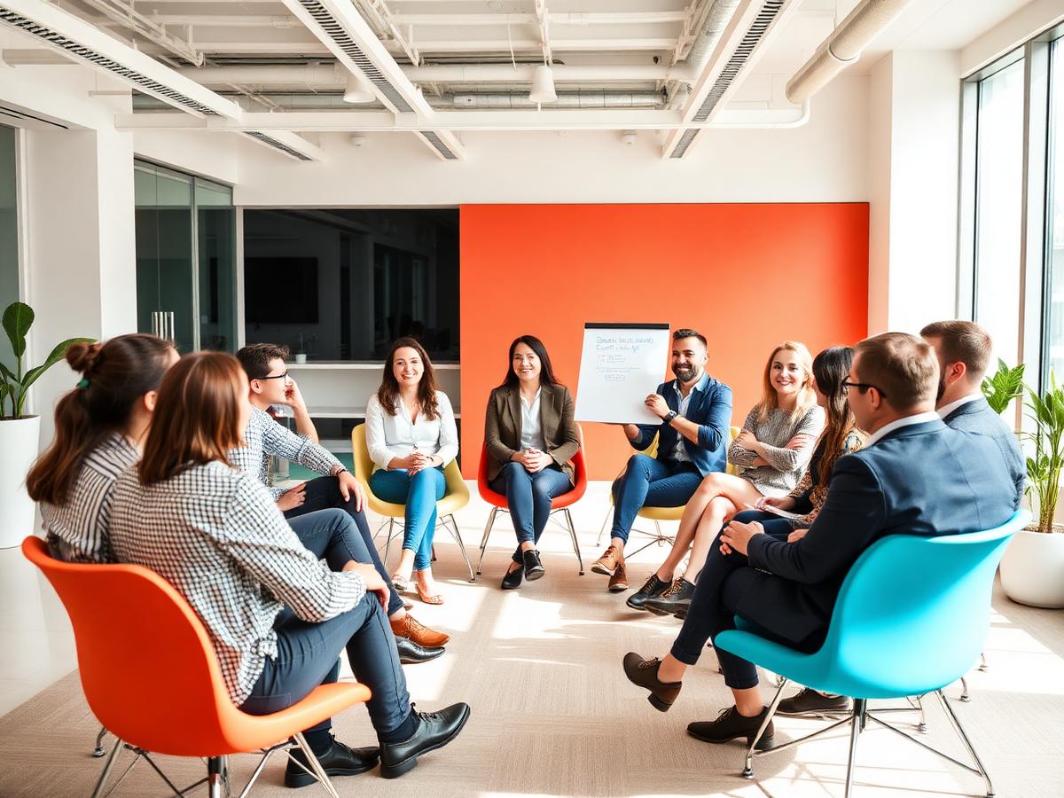 Corporate team in a wellbeing workshop circle