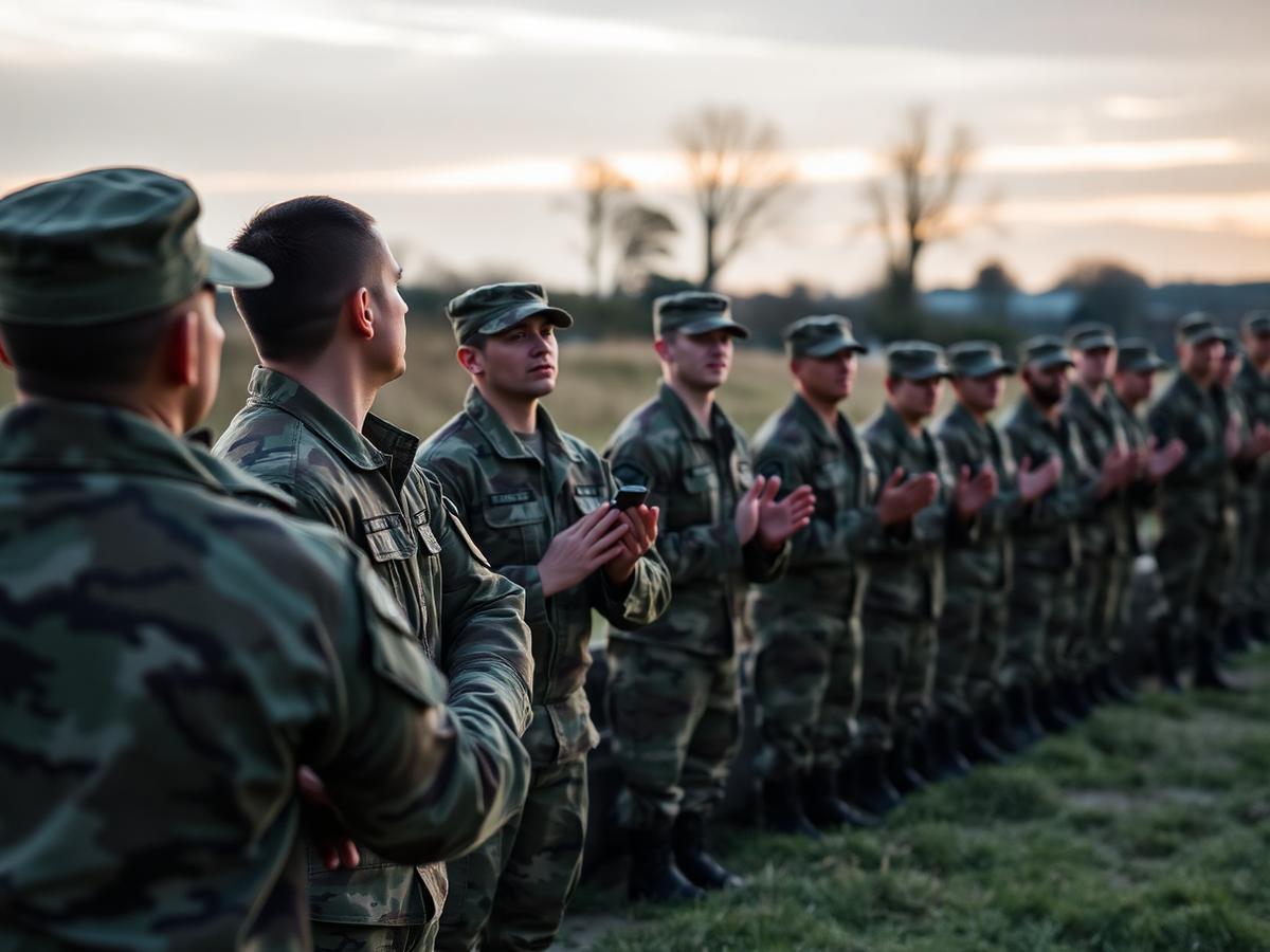 Armed forces personnel in a dawn resilience and breathing session